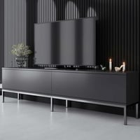 Meuble TV moderne : Woody Fashion 100% mélamine, pieds en métal, 180x47x30 cm, Anthracite Silver