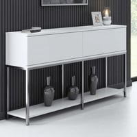 Woody Fashion Console 18mm Melamine Coated Board, Metal Legs, 150x80x30cm, White Silver