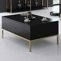 Table basse Woody Fashion - 60x90x40cm - avec rangement - noir/or