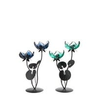 Photophore fleur fer vert/bleu large assortiment de 2