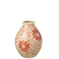 Vase fleurs grès orange/blanc cassé small