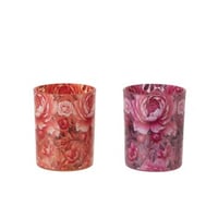 Photophore fleurs verre orange/rose medium assortiment de 2