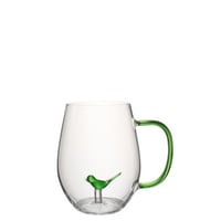Verre oiseau avec anse verre vert/transparent