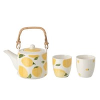 Théière + tasses citron céramique blanc/jaune