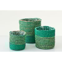 Set de 3 cachepot ligné raffia vert foncé/naturel