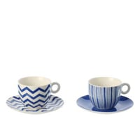 Boite de 2 tasse  +  sous-tasse ligné porcelaine bleu/blanc large