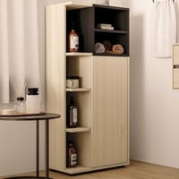 Colonne Kuba 5 étagères, 1 porte tournante-chêne clair/noir