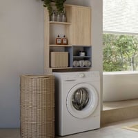 Meuble pour machine à laver Kuba 4 étagères, 1 porte tournante-chêne clair/gris céladon