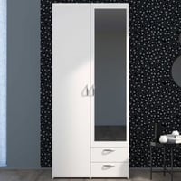 Armoire Salvador miroir, 2 portes & 2 tiroirs - blanc