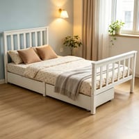 Lit simple Fjell - 90x200cm - avec tiroirs - bois de pin massif - blanc