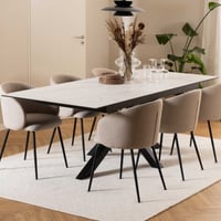 Table de salle à manger extensible Hennie - plateau céramique - aspect marbre blanc