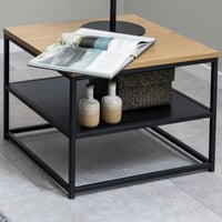 Table basse carrée Gila - 55x55x42 cm - Chêne et acier noir