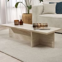 Table Basse Harbor - 100% MELAMINE - Travertin - 30 x 45 x 120 cm
