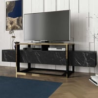 Bianco Meuble TV | 100 % MÉLAMINE | Noir, Or