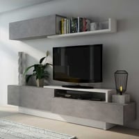 Meuble TV Izquierdo 240cm 3 portes - béton/blanc 