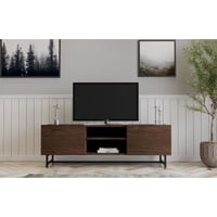 Meuble TV en bois - 100% pin, cadre métallique, finition noyer