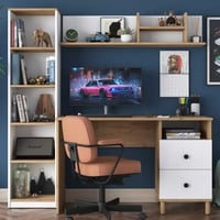 Bureau d'étude élégant | Woody Fashion | 100% Mélamine | Noyer blanc
