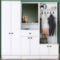 Meuble d'entrée - 180x37x183cm - avec miroir - 6 portes & 1 tiroir - blanc