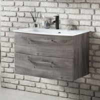 Meuble vasque Stivan 80cm avec vasque blanche - chêne gris