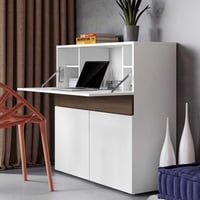 Bureau/meuble de rangement Fox 110cm - blanc/noyer