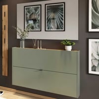 Ensemble penderie Elton | Armoire à chaussures, porte-manteau mural et miroir mural | Vert satiné