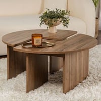 Table basse Moira - Ø90x41cm - 2 tables - décor noyer