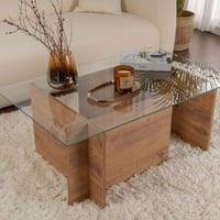 Table basse Vetrino - 105x65x40cm - verre trempé - pin Atlantique