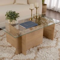 Table basse Vetrino - 105x65x40cm - verre trempé - décor chêne