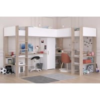 Lit mezzanine double Alexandrie - 90x200 - avec bureau - chêne/blanc