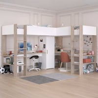 Lit mezzanine double Alexandrie - 90x200 - avec bureau - chêne/blanc