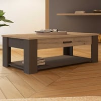 Table basse Aubrey - 120x64x41cm - avec tiroir - décor chêne/noir