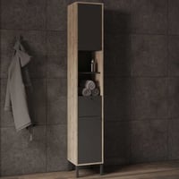 Meuble colonne Lagon - 39x33x201cm - 2 portes & 1 tiroir - noir/décor chêne