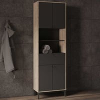 Meuble colonne Lagon - 69x33x201cm - 4 portes & 1 tiroir - noir/décor chêne