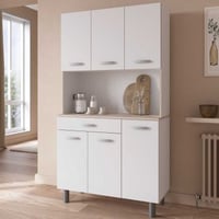 Vaisselier Pavel 185cm de hauteur-blanc mat/acacia avec plan de travail