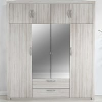 Armoire Philine - 198x57x224cm - 8 portes & 2 tiroirs - avec miroir - décor chêne