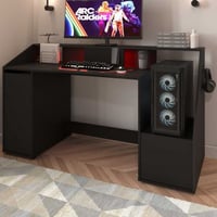 Bureau gaming Iron - 163x67x95cm - avec rangement - noir