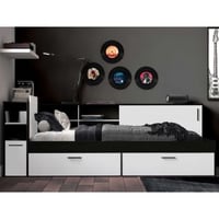Lit adolescent Dreampad - 90x190/200cm - avec rangement - blanc/noir