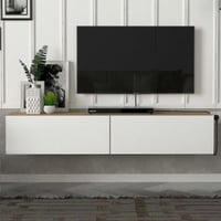 Meuble TV Aristo - 135x32x25cm - 2 portes - blanc/décor chêne