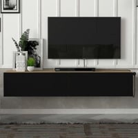 Meuble TV Aristo - 135x32x25cm - 2 portes - noir/décor chêne