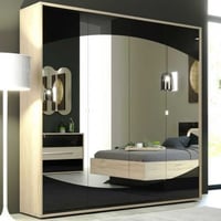 Armoire Avalon 200cm avec miroir 4 portes - chêne/noir