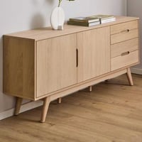 Bahut Merza - 180x40x75cm - 2 portes & 4 tiroirs - placage chêne blanc