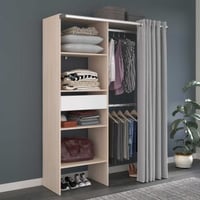 Armoire ouverte Balu - 143x48x182cm - avec rideau - acacia/gris