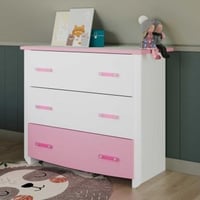 Commode Biotiful 90cm 3 tiroirs - blanc/rose