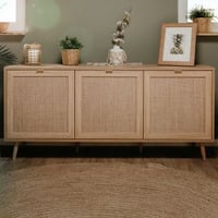 Bahut Bilal 150cm 3 portes - chêne/raphia imprimé