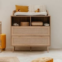 Commode Bilal 100cm 2 tiroirs - chêne/raphia imprimé