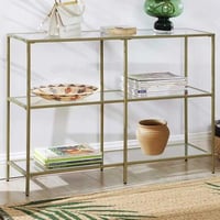 Table console moderne, table de canapé à 3 étages en verre trempé avec cadre en métal pour le hall d'entrée, le salon et la chambre à coucher, couleur or