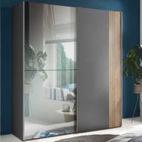 Armoire Bernard - 170x57x196cm - 2 portes - avec miroir - anthracite/décor chêne