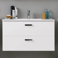Meuble vasque Bobbi 100cm avec 2 tiroirs et vasque céramique - blanc