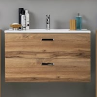 Meuble vasque Bobbi 100cm avec 2 tiroirs et vasque céramique - chêne