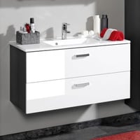 Meuble vasque Bobbi 90cm 2 tiroirs - graphite/blanc brillant